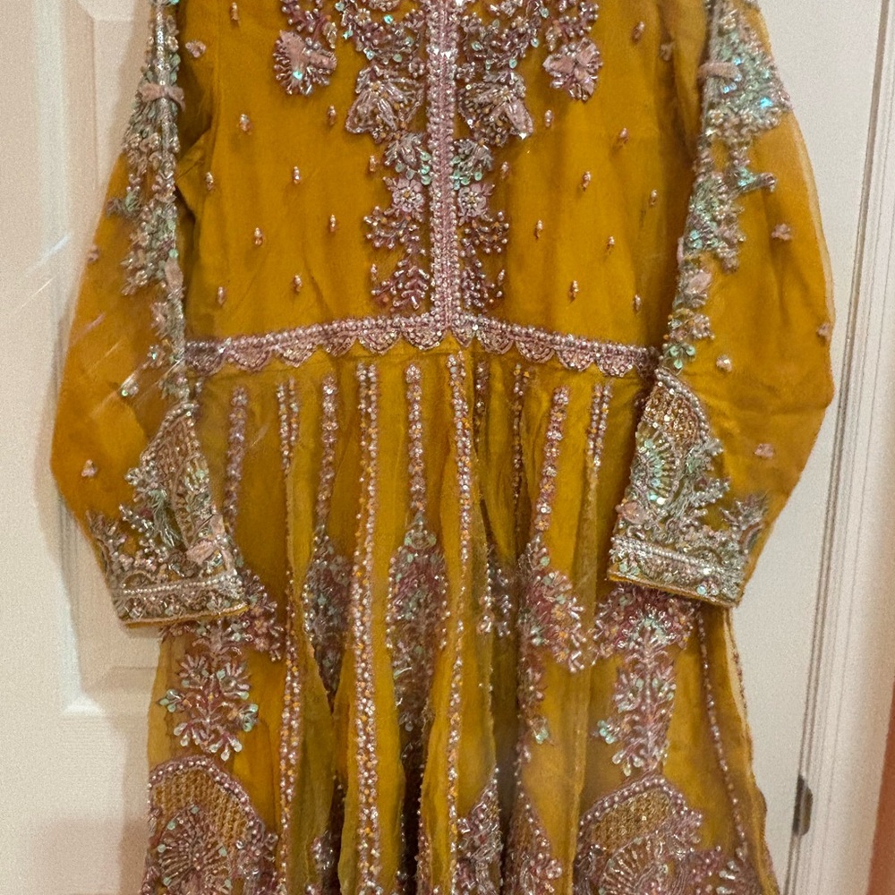 Pakistani Indian Fancy mustard embellishments weeding, party wear  dress